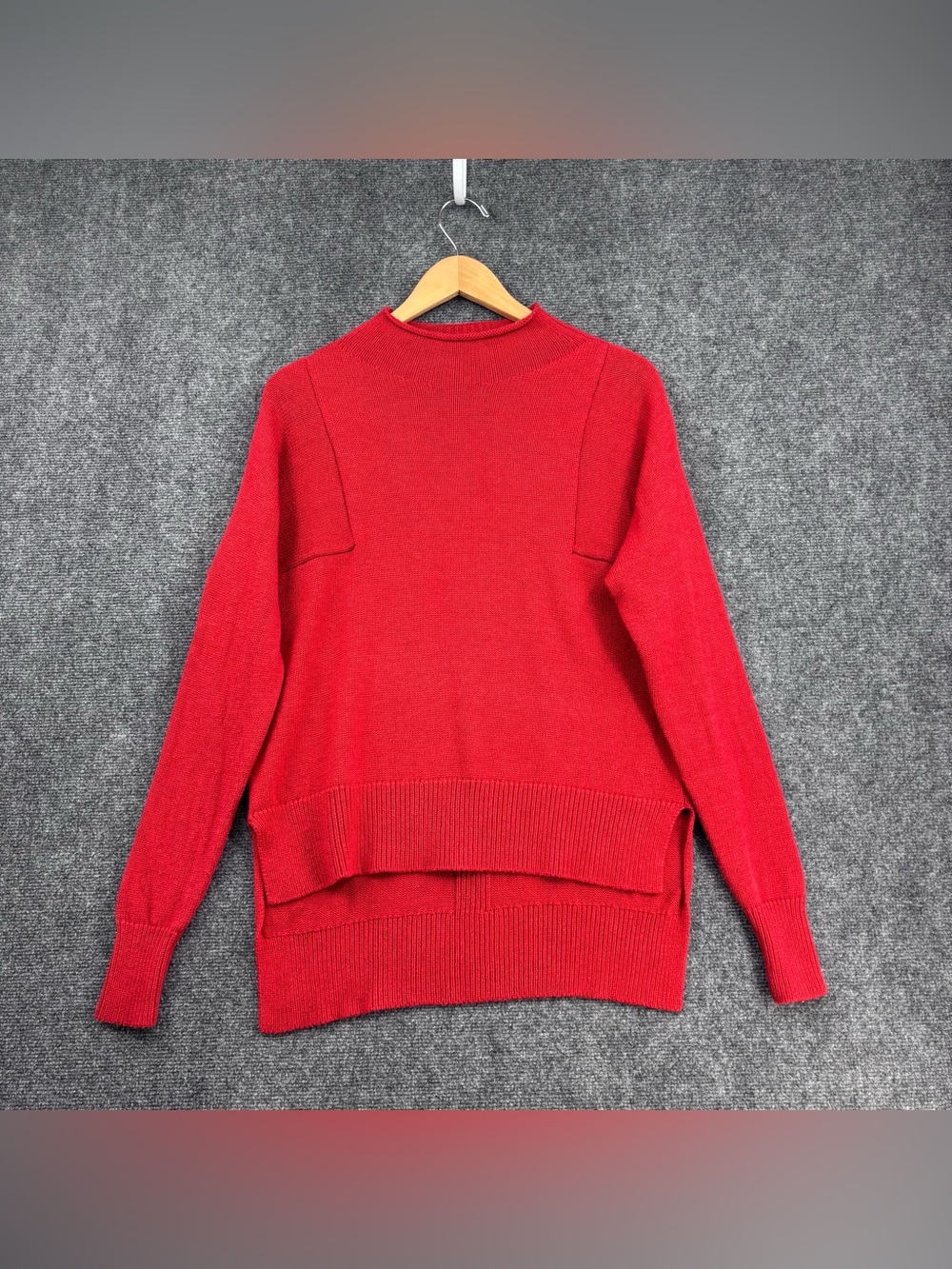 Ruti Red Mock Neck Hi Low Quiet Luxury Smart Casual Pullover Sweater Size S/XS